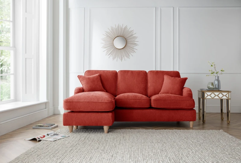 Image of The Great Sofa Company Orla Left Hand Chaise Sofa Manhattan Navy in Terracotta Terracotta Unisex