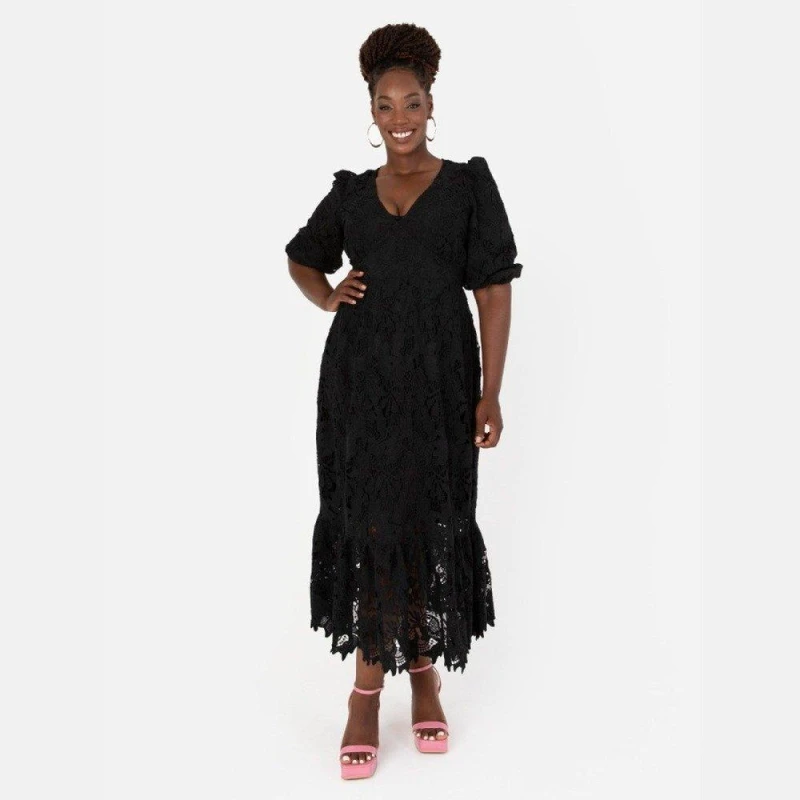 Image of Maya Deluxe Maya Black Floral Lace Tie-Back Midaxi Dress Black female 6 (2XS)