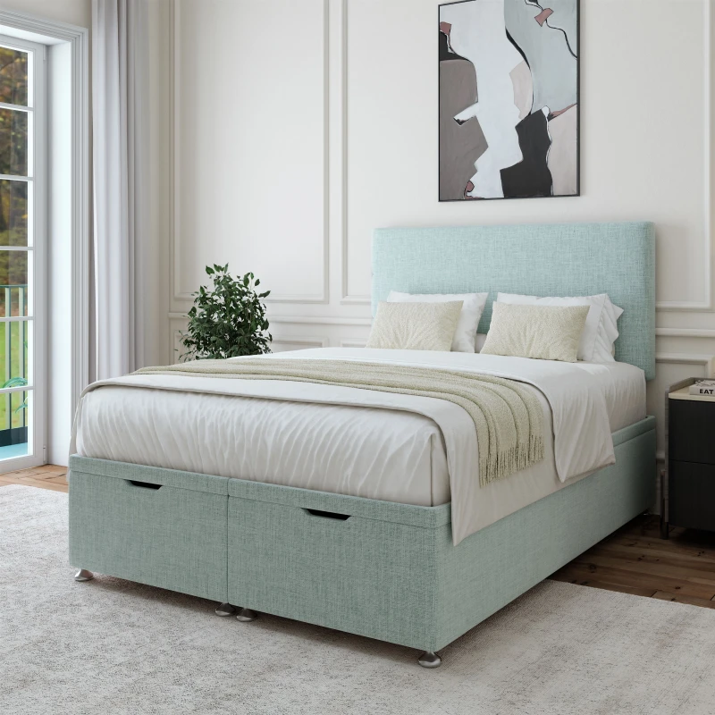 Image of Bedmaster Bedmaster Linen Ottoman Divan Base And Plain Headboard in Duck Egg Blue Size: Single Duck Egg Blue Single Unisex 7867869976166