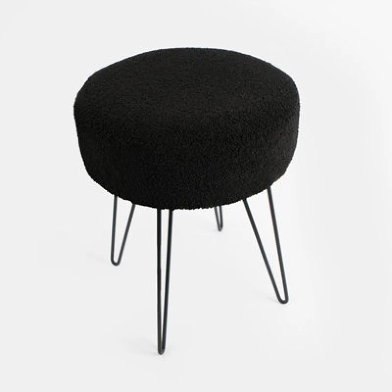 Image of OHS OHS Teddy Stool Boucle Hairpin Round Home Seat Cushioned Foot Rest in Black One Size Unisex 5027434163847