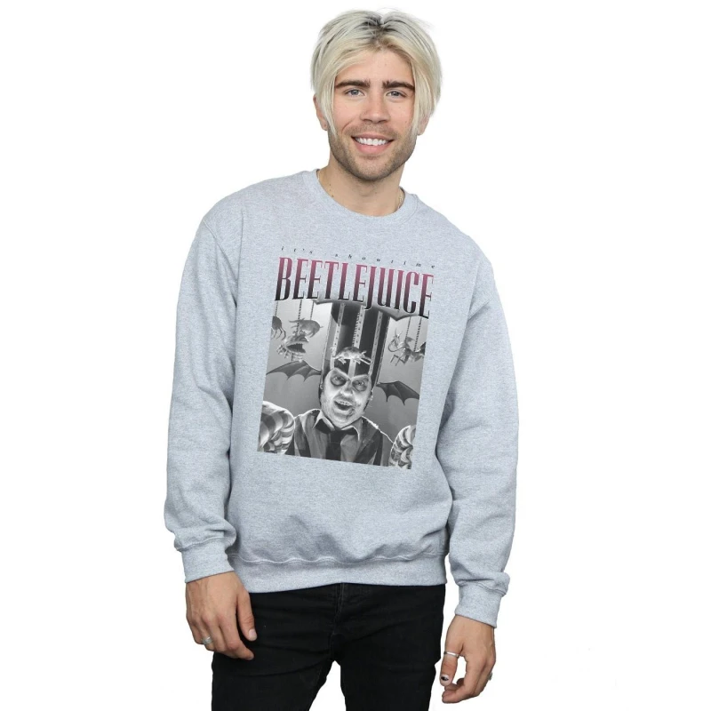 Image of Beetlejuice Beetlejuice Men Circus Homage Sweatshirt in Grey Size: Small Grey S Male 5057972557839