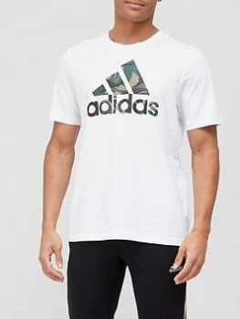 Image of adidas Camo Badge Of Sport T-Shirt - White/Khaki, White/Khaki, Size L, Men