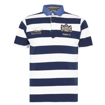 Image of Howick Short Sleeve Rugby Polo Shirt - Navy Stripe