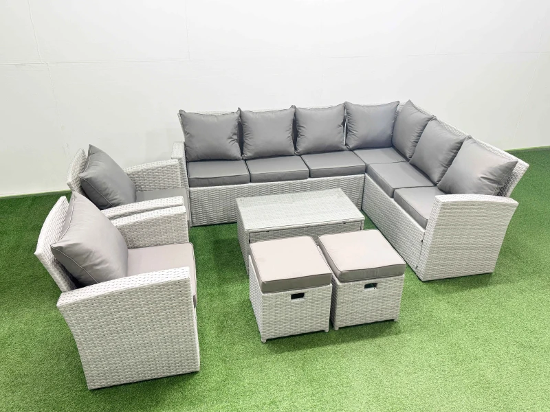Image of Fimous Garden Outdoor Rattan Furniture Sets10 Seater Rattan Garden Sofa Set in Light Grey Light Grey Unisex