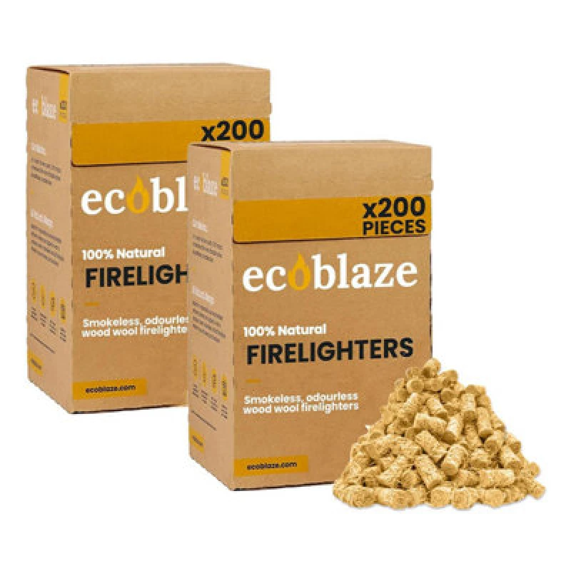 Image of Ecoblaze Natural Firelighters (Box Of 200) Wood Wool For Pizza Oven, 2 Pack