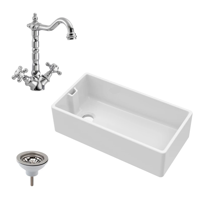 Image of Balterley Fireclay Belfast Sink Overflow Tap Waste 895mm in White White Unisex