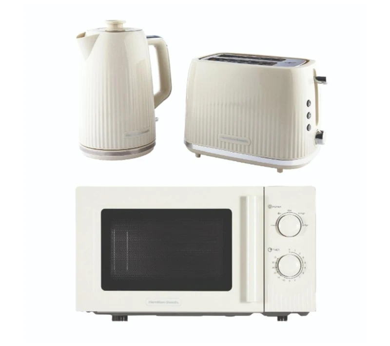 Image of HAMILTON BEACH Miami HBMIAKSCH Solo Microwave, Electric Kettle & 2-Slice Toaster Bundle - Sand, Cream 5060916373143