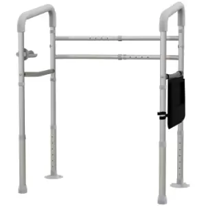 Image of HOMCOM Free Standing Toilet Frame, Height & Width Adjustable Toilet Safety Frame w/ Arms, Additional Suction Cups, Handrail Grab Bar, 136kg Capacity