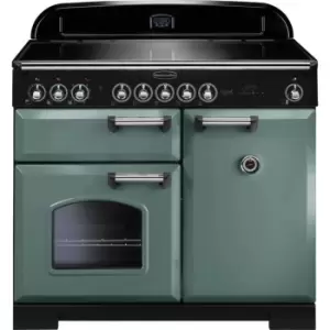 Image of Rangemaster Classic Deluxe CDL100EIMG/C 100cm Electric Range Cooker with Induction Hob - Mineral Green / Chrome - A/A Rated