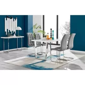 Image of Furniture Box Kylo White High Gloss Dining Table and 4 Grey Murano Chairs