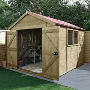 Image of 10' x 8' Forest Premium Tongue & Groove Pressure Treated Double Door Apex Shed (3.06m x 2.52m) - Natural Timber