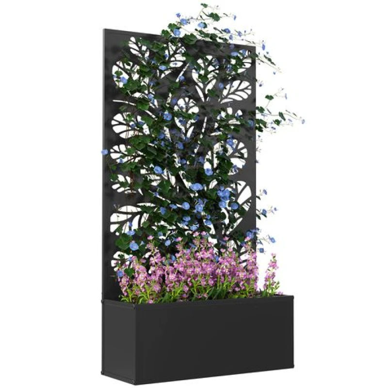 Image of Outsunny Metal Raised Garden Bed with Trellis - Outdoor Elevated Planter Box - Twig & Leaf TJ Hughes 5063603451759