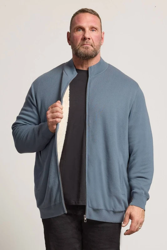 Image of BadRhino Mens Knitted Borg Zip Up in Blue Size: 3XL Blue Male 3XL