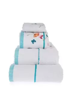 Image of Turkish Cotton Embroidered Butterfly White Towel