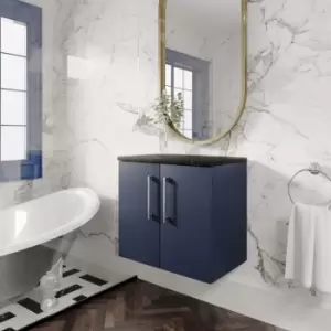 Image of Arno Wall Hung 2-Door Vanity Unit with Sparkling Black Worktop 600mm Wide - Electric Blue - Nuie