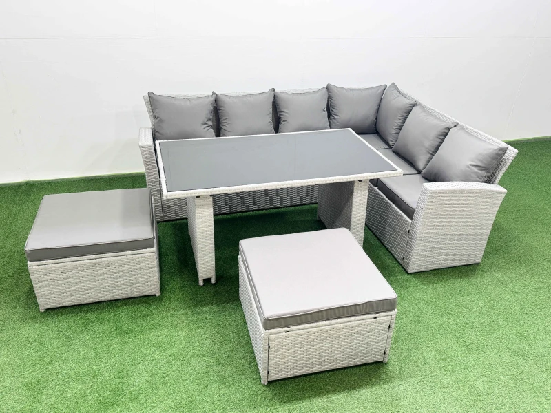 Image of Fimous Outdoor Garden Furniture Sets 8 Seater Wicker Rattan Corner Sofa Set in Light Grey Light Grey Unisex