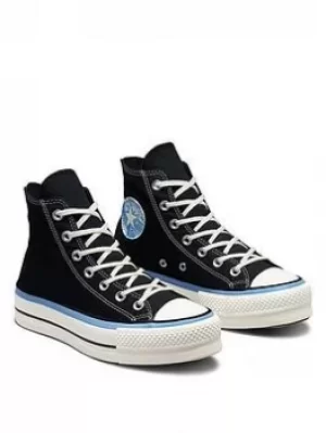 Image of Converse Chuck Taylor All Star Floral Fusion Patch Platform Hi, Black, Size 7, Women