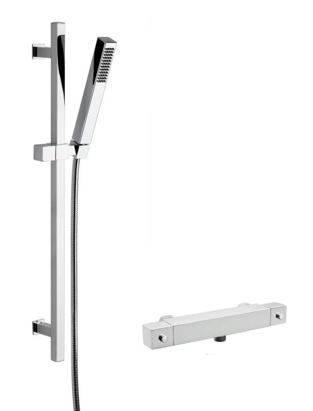 Image of Balterley Square Bar Valve Slide Rail Shower Kit Chrome Balterley Silver unisex