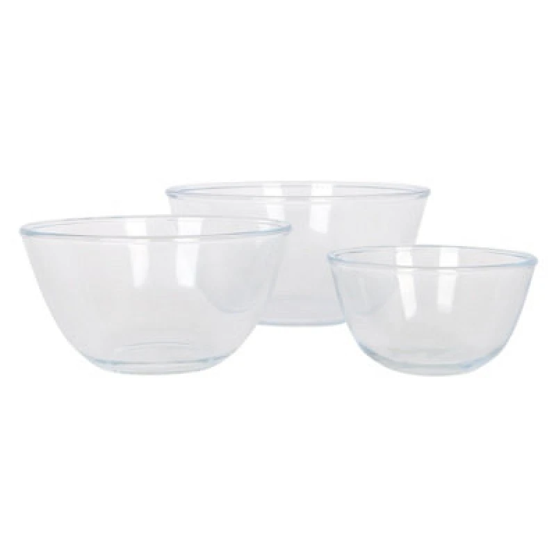 Image of Harbour Housewares 3Pc Glass Mixing Bowl Set - 3 Sizes - Deep Kitchen Baking Cooking Bowls Microwave Safe