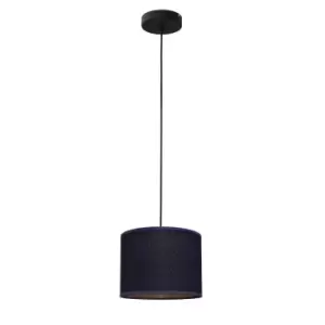 Image of Abba Cylindrical Pendant Ceiling Light Dark Blue, Gold, Black 20cm