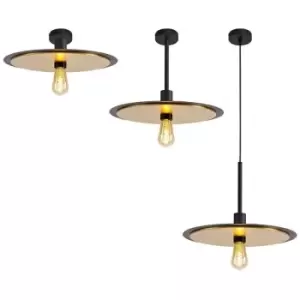 Image of Single 3 In1 Ceiling Flush, Semi-Fush & Dome Ceiling Pendant Light, Adjustable E27, Black, Gold - Luminosa Lighting