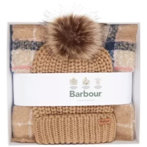 Image of Barbour Womens Saltburn Beanie/Boucle Scarf Gift Set Pink/Hessian One Size