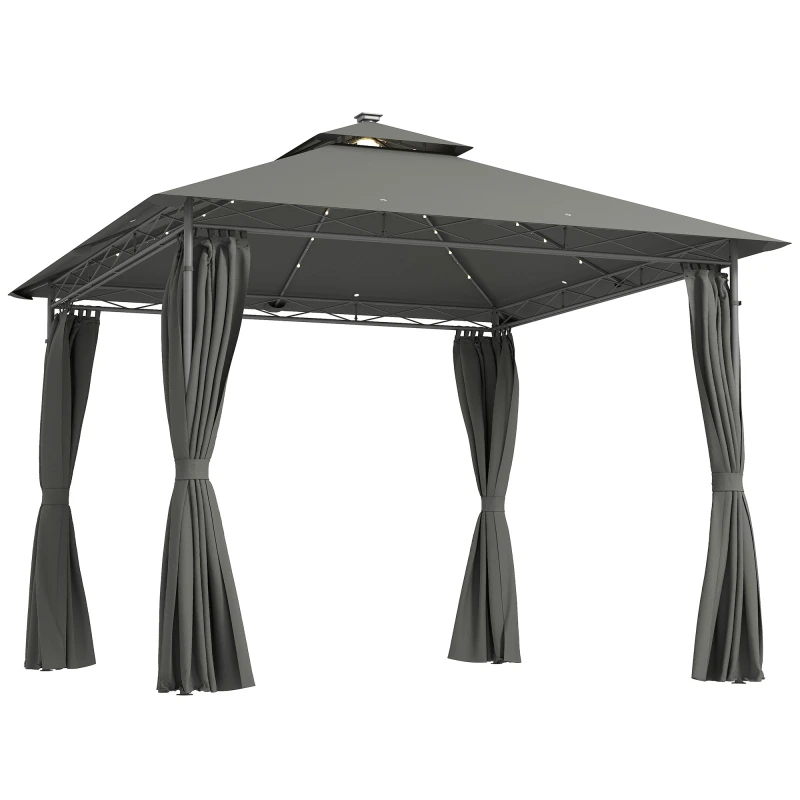 Image of Outsunny 3 x 3m Double Roof Outdoor Gazebo with Curtains, Dark Grey 84C-590V00CG