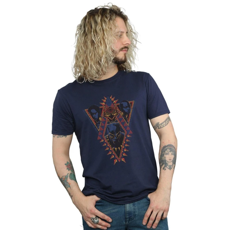 Image of Marvel Marvel Men Black Panther Tribal Heads T-Shirt in Navy Size: Small Navy S Male 5057736574478