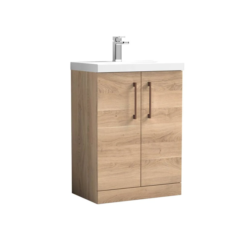 Image of Balterley Contemporary Bathroom Floor 2-Door Vanity & Basin, Bleached Oak, 600mm in Brown Brown Unisex