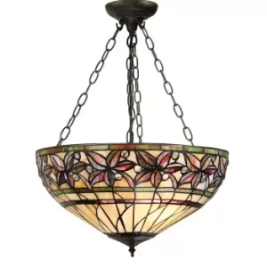 Image of Ashtead 3 Light Medium Inverted Ceiling Pendant Bronze, Tiffany glass, E27