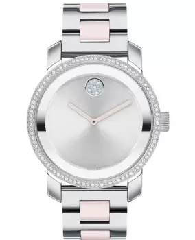 Image of Movado Bold Ceramic Silver Dial Diamond Ceramic and Steel Womens Watch 3600784 3600784