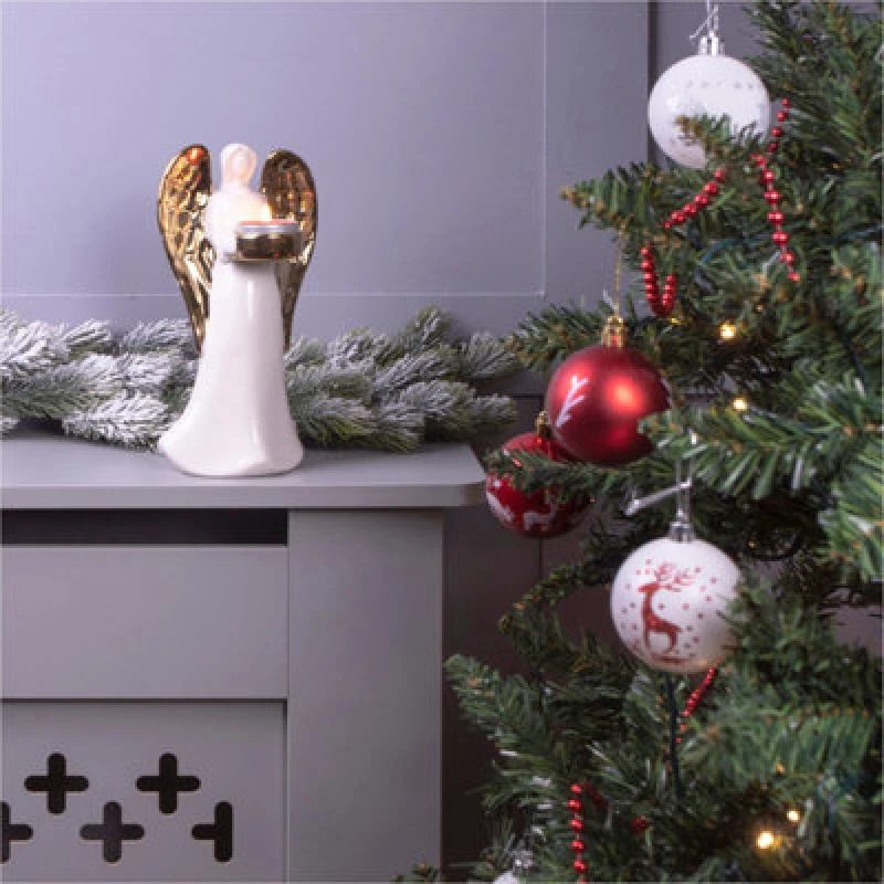 Image of Netagon Netagon Ceramic Christmas Festive Winged Angel Tealight Holder Ornament - Gold White
