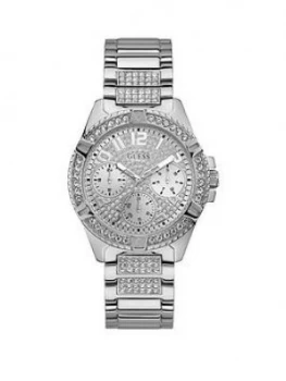 Image of Guess Guess Lady Frontier Silver Crystal Set Multi Dial Stainless Steel Bracelet Ladies Watch, One Colour, Women