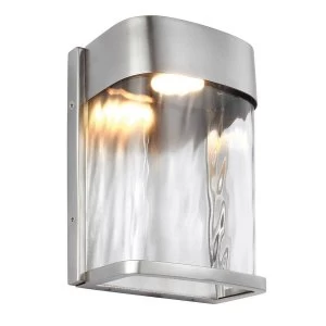 Image of LED 1 Light Outdoor Small Wall Light Painted Brushed Steel IP44