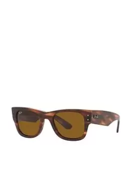 Image of Ray-Ban Mega Wayfarer Square Sunglasses - Striped Havana, Brown, Women