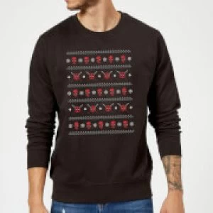 Image of Marvel Deadpool Christmas Faces Black Christmas Sweatshirt - S - Black