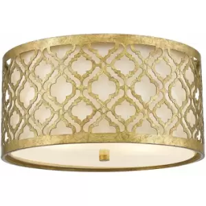 Image of Loops - 2 Bulb Flush Light Low Ceiling Distressed Gold LED E27 75W Bulb