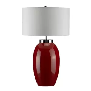 Image of Table Lamp Large Red Glaze Cream Faux Silk Empire Cylinder ShadeLED E27 60W