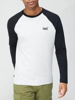 Image of Superdry Orange Label Baseball Top - Off White Marl , Off White Marl Size M Men