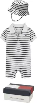 Image of Tommy Hilfiger Newborn Stripe Hat And Romper Set In Twilight Navy - Size 3-6 Months