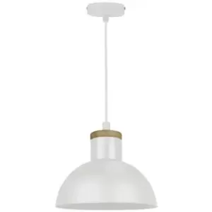Image of Zumaline Lighting - Zumaline Jose Dome Pendant Ceiling Light, White, Wooden, 1x E27