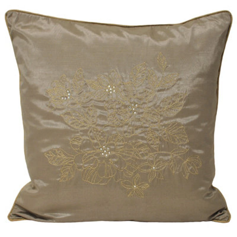 Image of Paoletti Paoletti Chic Floral Embroidered Cushion in Taupe Size: 45cm x 45cm Taupe 45cm x 45cm Unisex 5025532264091