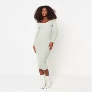 Image of Missguided Recycled Rib Sweetheart Neck Knit Midaxi Dress - Green