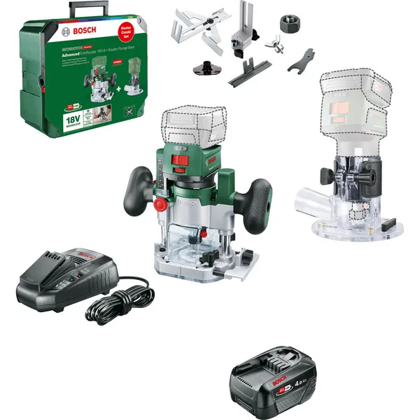 Image of Bosch ADVANCEDTRIMROUTER 18V-8 P4A 18v Cordless Trim Router with Plunge Attachment ADVANCEDTRIMROUTER 18V-8 Batteries: 1 x 4ah Li-ion