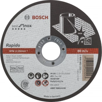 Image of Bosch Accessories 2608602221 2608602221 Cutting disc (straight) 125mm 22.23mm