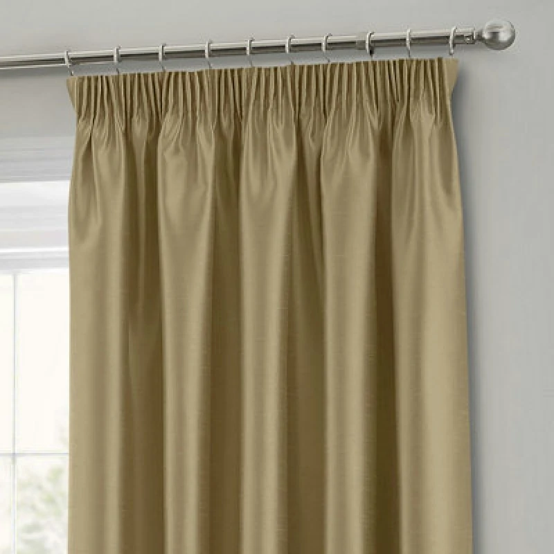 Image of Intimates Faux Silk Pencil Pleat Curtains - Latte