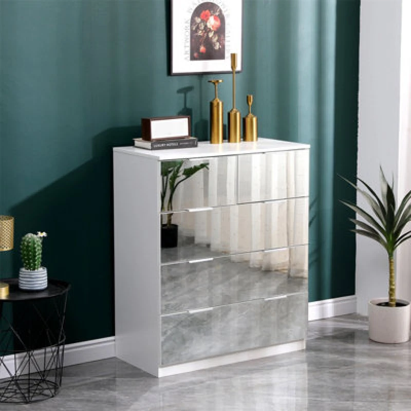 Image of Furniturehmd Mirrored Chest Of Drawers,5 Drawer Metal Handle Runners,bedroom Furniture, Storage Organiser Unit