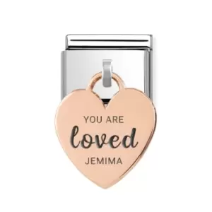 Image of Nomination Classic Rose Gold Heart Pendant Charm Engraved with Name & You Are Loved