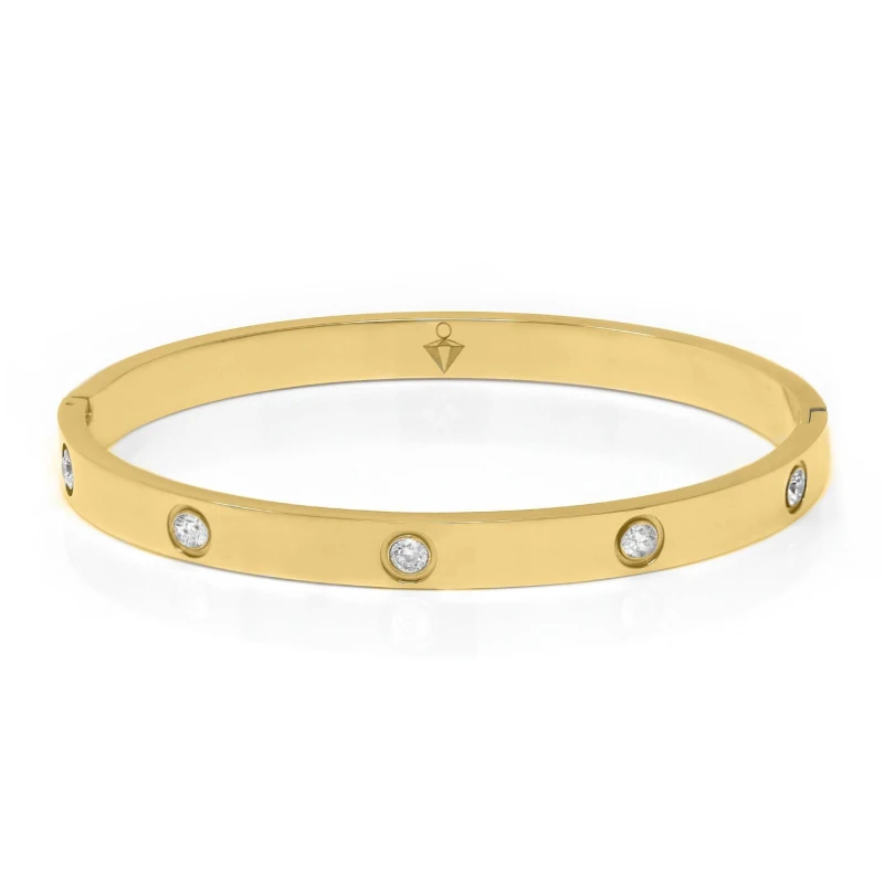 Image of Say It With Stone Hinged Bangle Gold Size: 7.5 inches Gold Unisex 7.5 inches