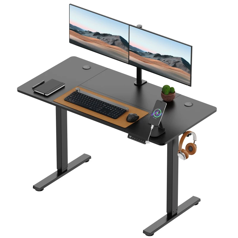Image of Vonhaus Electric Standing Desk, Height Adjustable Sit Stand Desk, 3 Height Preset Technology, 120X60Cm, Black Desktop & Frame